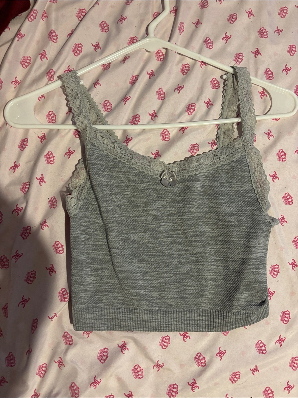 No Boundaries Gray Lace Trim Ribbed Camisole